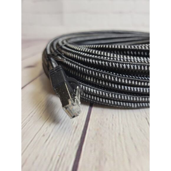 NEW Cat 7 Braided High Speed Gigabit Ethernet Patch Internet Cable Black 50ft - Picture 2 of 3